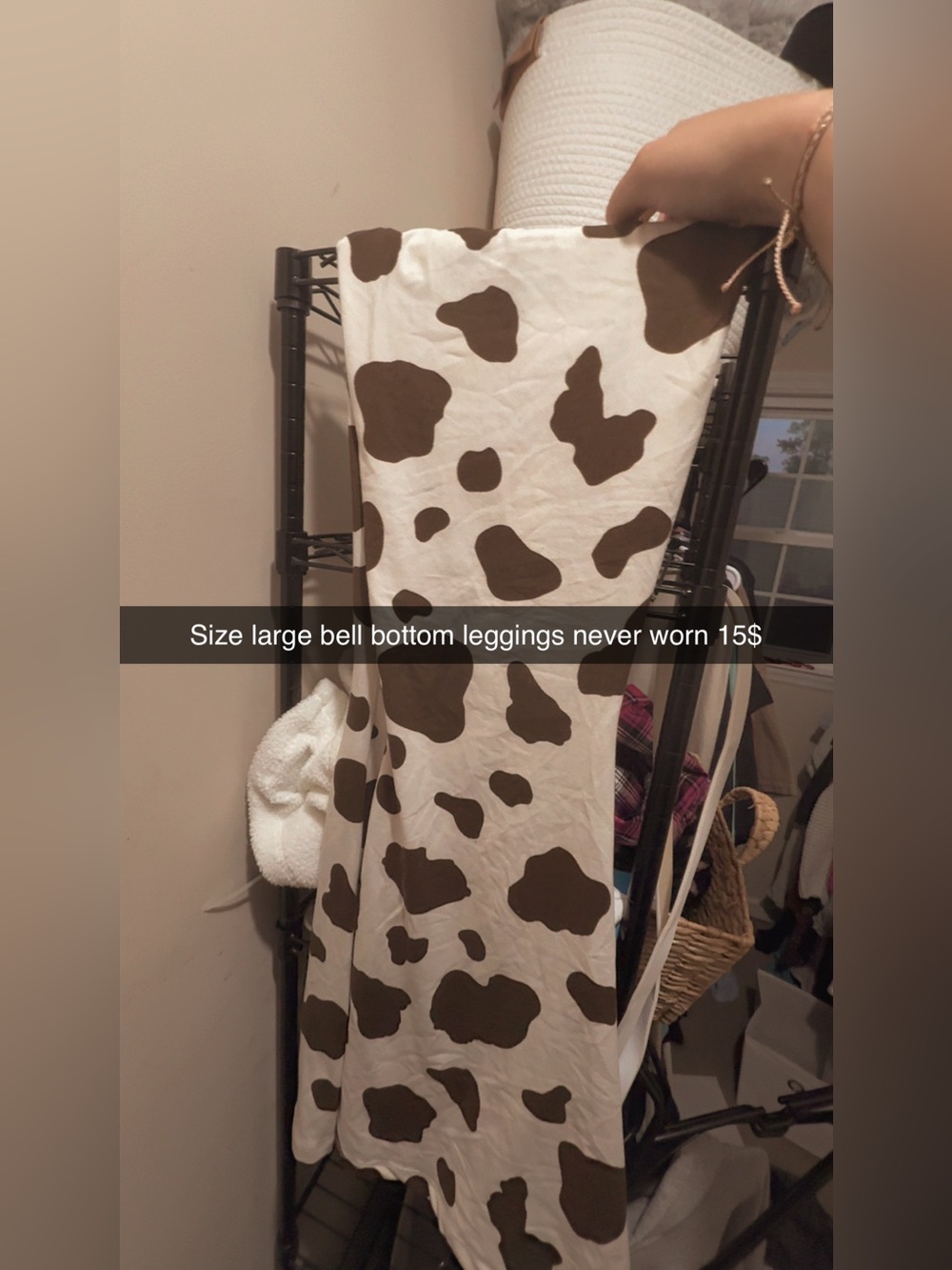 Brown and White Cow Print Bell Bottom Leggings
